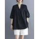 Hollow Pleated Solid Color Split-Joint Half Sleeves Loose V-Neck T-Shirts Hollow Pleated Solid Color Split-Joint Half Sleeves Loose V-Neck T-Shirts