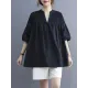 Hollow Pleated Solid Color Split-Joint Half Sleeves Loose V-Neck T-Shirts Hollow Pleated Solid Color Split-Joint Half Sleeves Loose V-Neck T-Shirts