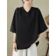 Solid Color Loose Short Sleeves V-Neck T-Shirts Solid Color Loose Short Sleeves V-Neck T-Shirts