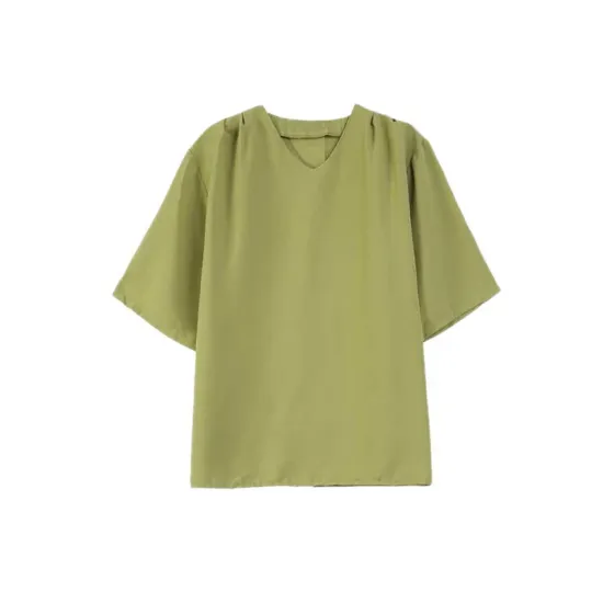 Solid Color Loose Short Sleeves V-Neck T-Shirts Solid Color Loose Short Sleeves V-Neck T-Shirts