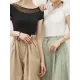 Gauze See-Through Split-Joint Short Sleeves Skinny Boat Neck T-Shirts Gauze See-Through Split-Joint Short Sleeves Skinny Boat Neck T-Shirts