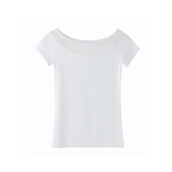 Gauze See-Through Split-Joint Short Sleeves Skinny Boat Neck T-Shirts Gauze See-Through Split-Joint Short Sleeves Skinny Boat Neck T-Shirts