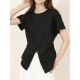 Pleated Solid Color Split-Front Split-Joint Batwing Sleeves Loose Round-Neck T-Shirts Pleated Solid Color Split-Front Split-Joint Batwing Sleeves Loose Round-Neck T-Shirts