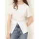 Pleated Solid Color Split-Front Split-Joint Batwing Sleeves Loose Round-Neck T-Shirts Pleated Solid Color Split-Front Split-Joint Batwing Sleeves Loose Round-Neck T-Shirts