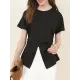 Pleated Solid Color Split-Front Split-Joint Batwing Sleeves Loose Round-Neck T-Shirts Pleated Solid Color Split-Front Split-Joint Batwing Sleeves Loose Round-Neck T-Shirts