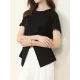 Pleated Solid Color Split-Front Split-Joint Batwing Sleeves Loose Round-Neck T-Shirts Pleated Solid Color Split-Front Split-Joint Batwing Sleeves Loose Round-Neck T-Shirts