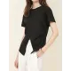 Pleated Solid Color Split-Front Split-Joint Batwing Sleeves Loose Round-Neck T-Shirts Pleated Solid Color Split-Front Split-Joint Batwing Sleeves Loose Round-Neck T-Shirts