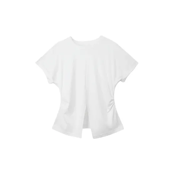 Pleated Solid Color Split-Front Split-Joint Batwing Sleeves Loose Round-Neck T-Shirts Pleated Solid Color Split-Front Split-Joint Batwing Sleeves Loose Round-Neck T-Shirts