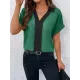 Contrast Color Loose Short Sleeves V-neck T-Shirts Tops Contrast Color Loose Short Sleeves V-neck T-Shirts Tops