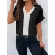 Contrast Color Loose Short Sleeves V-neck T-Shirts Tops Contrast Color Loose Short Sleeves V-neck T-Shirts Tops