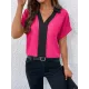 Contrast Color Loose Short Sleeves V-neck T-Shirts Tops Contrast Color Loose Short Sleeves V-neck T-Shirts Tops