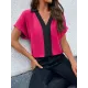 Contrast Color Loose Short Sleeves V-neck T-Shirts Tops Contrast Color Loose Short Sleeves V-neck T-Shirts Tops
