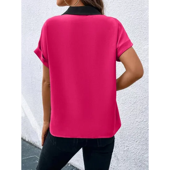 Contrast Color Loose Short Sleeves V-neck T-Shirts Tops Contrast Color Loose Short Sleeves V-neck T-Shirts Tops