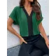 Contrast Color Loose Short Sleeves V-neck T-Shirts Tops Contrast Color Loose Short Sleeves V-neck T-Shirts Tops