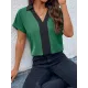 Contrast Color Loose Short Sleeves V-neck T-Shirts Tops Contrast Color Loose Short Sleeves V-neck T-Shirts Tops