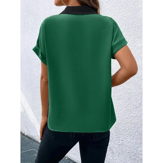 Contrast Color Loose Short Sleeves V-neck T-Shirts Tops Contrast Color Loose Short Sleeves V-neck T-Shirts Tops
