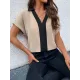 Contrast Color Loose Short Sleeves V-neck T-Shirts Tops Contrast Color Loose Short Sleeves V-neck T-Shirts Tops