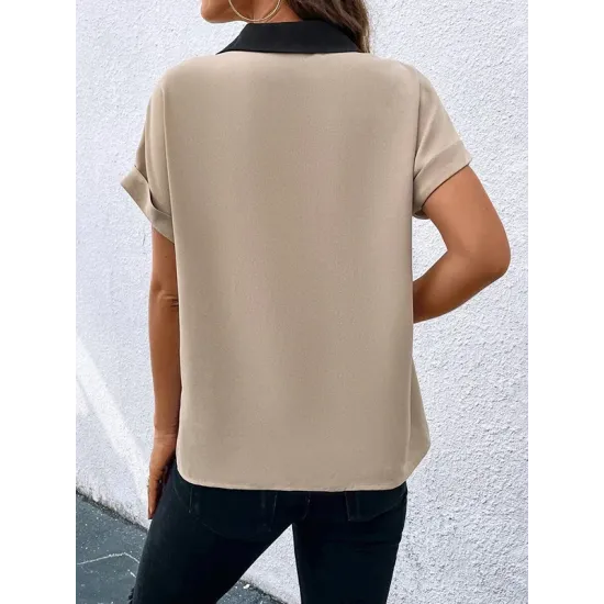 Contrast Color Loose Short Sleeves V-neck T-Shirts Tops Contrast Color Loose Short Sleeves V-neck T-Shirts Tops