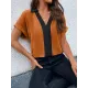 Contrast Color Loose Short Sleeves V-neck T-Shirts Tops Contrast Color Loose Short Sleeves V-neck T-Shirts Tops