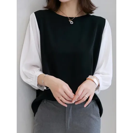 Split-Joint False Two Loose Round-neck T-Shirts Tops Split-Joint False Two Loose Round-neck T-Shirts Tops