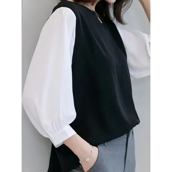 Split-Joint False Two Loose Round-neck T-Shirts Tops Split-Joint False Two Loose Round-neck T-Shirts Tops