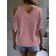 Lacy Solid Color Loose Short Sleeves Cold Shoulder T-Shirts Tops Lacy Solid Color Loose Short Sleeves Cold Shoulder T-Shirts Tops