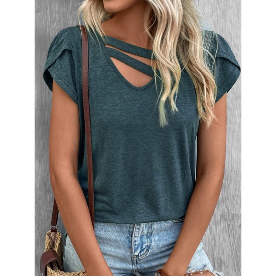 Solid Color Loose Short Sleeves V-neck T-Shirts Tops Solid Color Loose Short Sleeves V-neck T-Shirts Tops