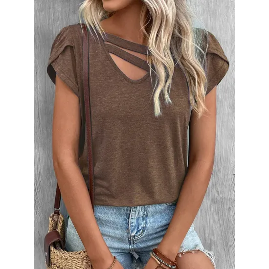 Solid Color Loose Short Sleeves V-neck T-Shirts Tops Solid Color Loose Short Sleeves V-neck T-Shirts Tops