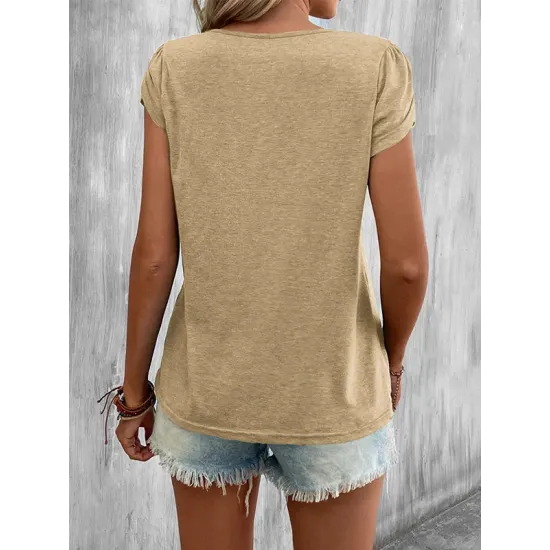 Solid Color Loose Short Sleeves V-neck T-Shirts Tops Solid Color Loose Short Sleeves V-neck T-Shirts Tops