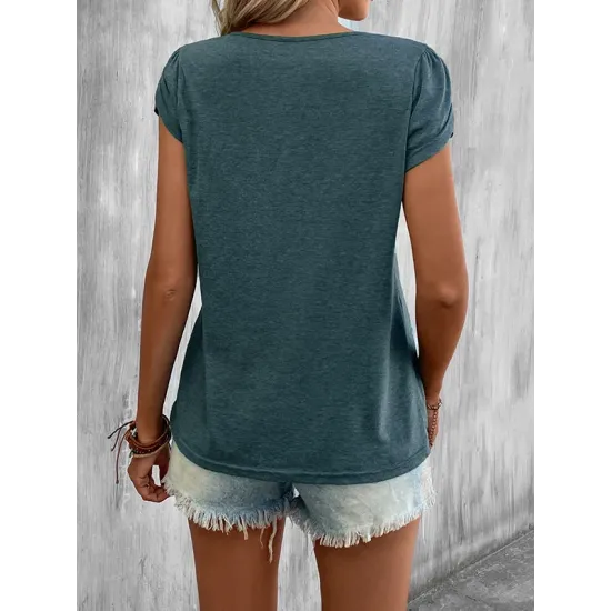 Solid Color Loose Short Sleeves V-neck T-Shirts Tops Solid Color Loose Short Sleeves V-neck T-Shirts Tops