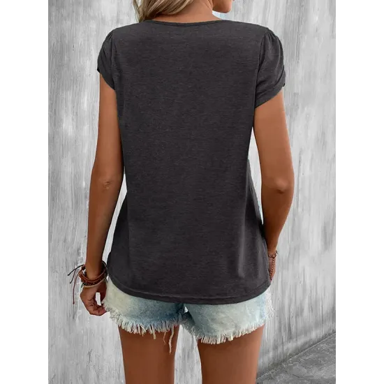 Solid Color Loose Short Sleeves V-neck T-Shirts Tops Solid Color Loose Short Sleeves V-neck T-Shirts Tops