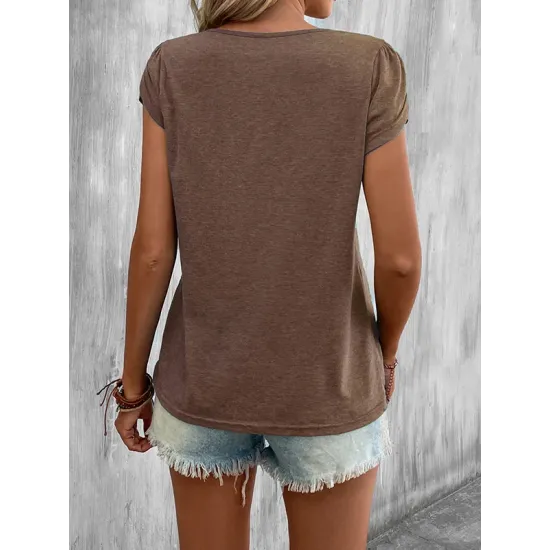 Solid Color Loose Short Sleeves V-neck T-Shirts Tops Solid Color Loose Short Sleeves V-neck T-Shirts Tops