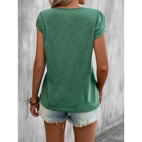 Solid Color Loose Short Sleeves V-neck T-Shirts Tops Solid Color Loose Short Sleeves V-neck T-Shirts Tops