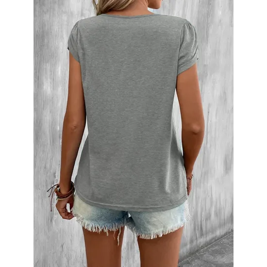 Solid Color Loose Short Sleeves V-neck T-Shirts Tops Solid Color Loose Short Sleeves V-neck T-Shirts Tops
