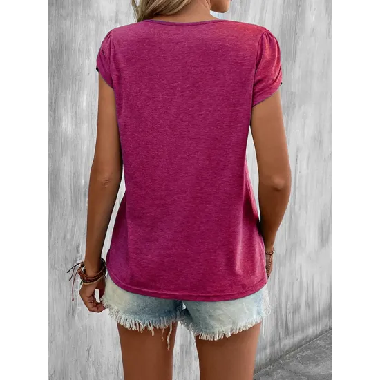 Solid Color Loose Short Sleeves V-neck T-Shirts Tops Solid Color Loose Short Sleeves V-neck T-Shirts Tops