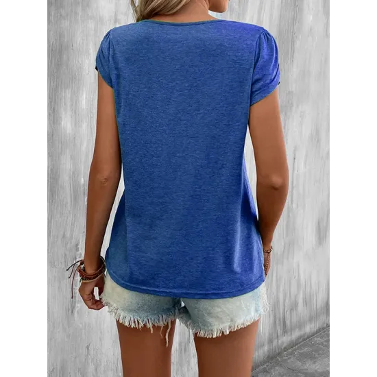 Solid Color Loose Short Sleeves V-neck T-Shirts Tops Solid Color Loose Short Sleeves V-neck T-Shirts Tops