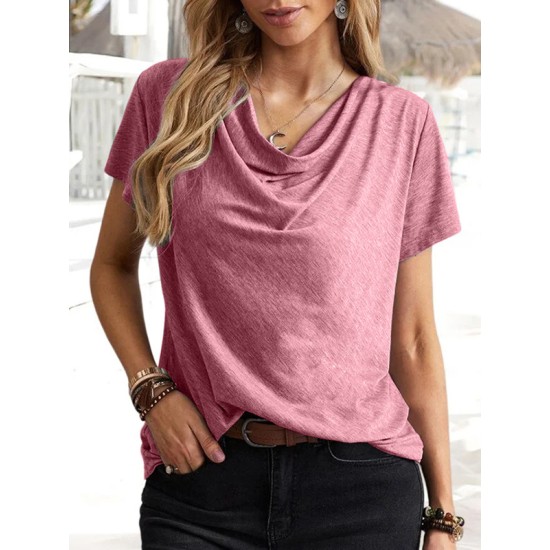 Solid Color Loose Short Sleeves U-Neck T-Shirts Tops Solid Color Loose Short Sleeves U-Neck T-Shirts Tops