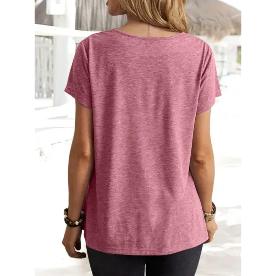 Solid Color Loose Short Sleeves U-Neck T-Shirts Tops Solid Color Loose Short Sleeves U-Neck T-Shirts Tops