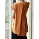 Back Pleated Solid Color Loose Short Sleeves Round-Neck T-Shirts Tops Back Pleated Solid Color Loose Short Sleeves Round-Neck T-Shirts Tops