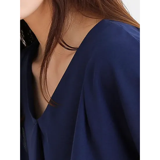 Back Pleated Solid Color Loose Short Sleeves Round-Neck T-Shirts Tops Back Pleated Solid Color Loose Short Sleeves Round-Neck T-Shirts Tops