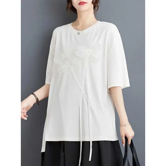 Contrast Color Half Sleeves Irregularity Round-Neck T-Shirts Tops Contrast Color Half Sleeves Irregularity Round-Neck T-Shirts Tops