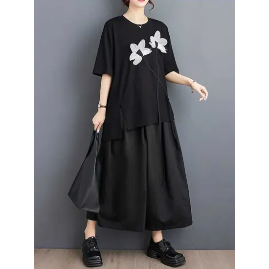 Contrast Color Half Sleeves Irregularity Round-Neck T-Shirts Tops Contrast Color Half Sleeves Irregularity Round-Neck T-Shirts Tops