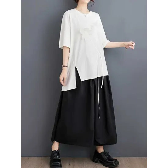 Contrast Color Half Sleeves Irregularity Round-Neck T-Shirts Tops Contrast Color Half Sleeves Irregularity Round-Neck T-Shirts Tops