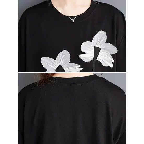 Contrast Color Half Sleeves Irregularity Round-Neck T-Shirts Tops Contrast Color Half Sleeves Irregularity Round-Neck T-Shirts Tops