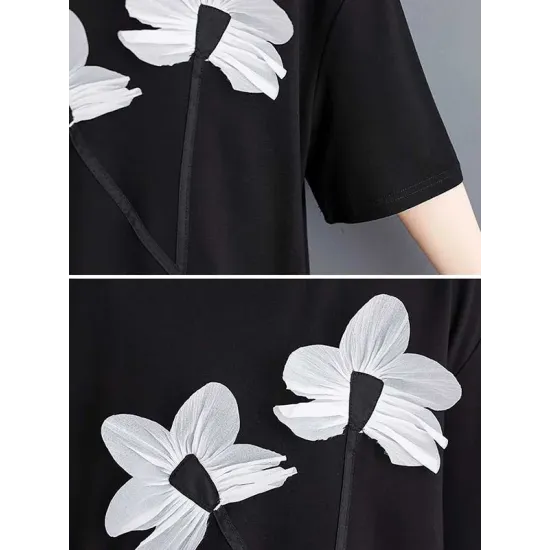 Contrast Color Half Sleeves Irregularity Round-Neck T-Shirts Tops Contrast Color Half Sleeves Irregularity Round-Neck T-Shirts Tops