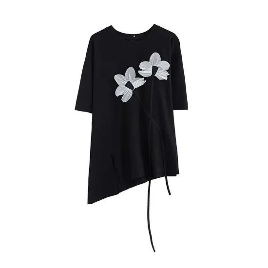 Contrast Color Half Sleeves Irregularity Round-Neck T-Shirts Tops Contrast Color Half Sleeves Irregularity Round-Neck T-Shirts Tops