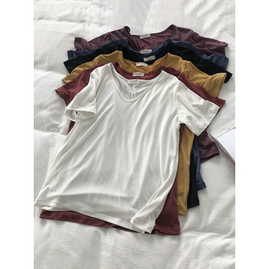 Solid Color Loose Short Sleeves U-Neck T-Shirts Tops Solid Color Loose Short Sleeves U-Neck T-Shirts Tops