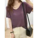Solid Color Loose Short Sleeves U-Neck T-Shirts Tops Solid Color Loose Short Sleeves U-Neck T-Shirts Tops