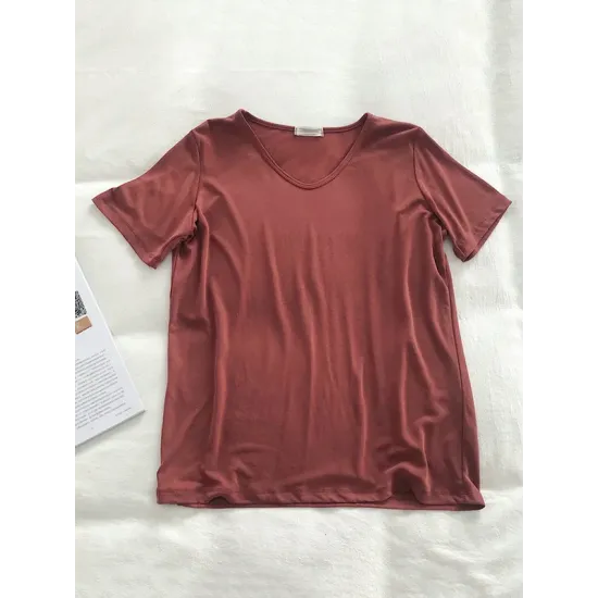 Solid Color Loose Short Sleeves U-Neck T-Shirts Tops Solid Color Loose Short Sleeves U-Neck T-Shirts Tops