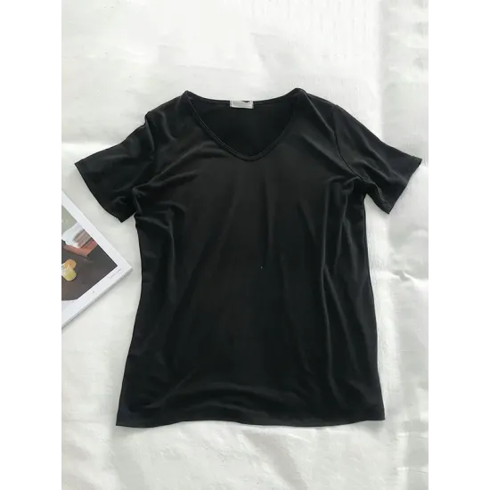 Solid Color Loose Short Sleeves U-Neck T-Shirts Tops Solid Color Loose Short Sleeves U-Neck T-Shirts Tops